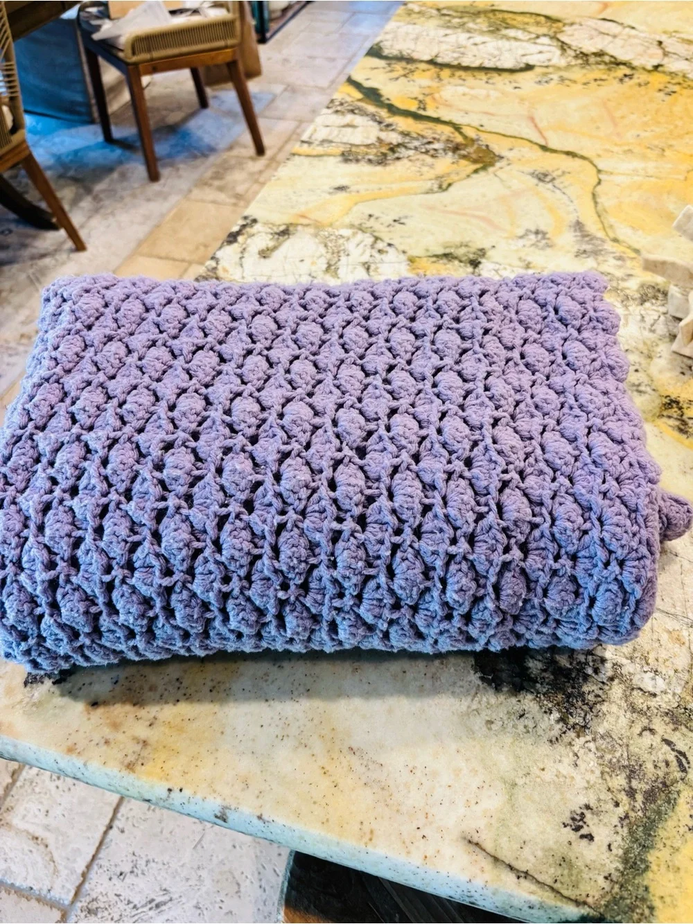 Handmade crocheted lavender scalloped edge blanket throw